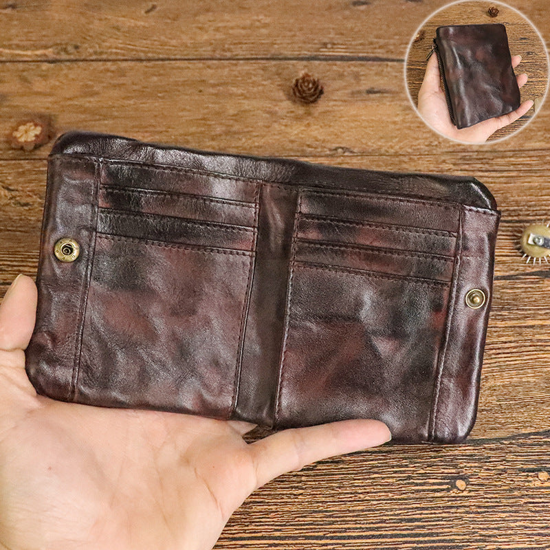 Hand-rub Color Cowhide Vintage Distressed Green Men's Wallets