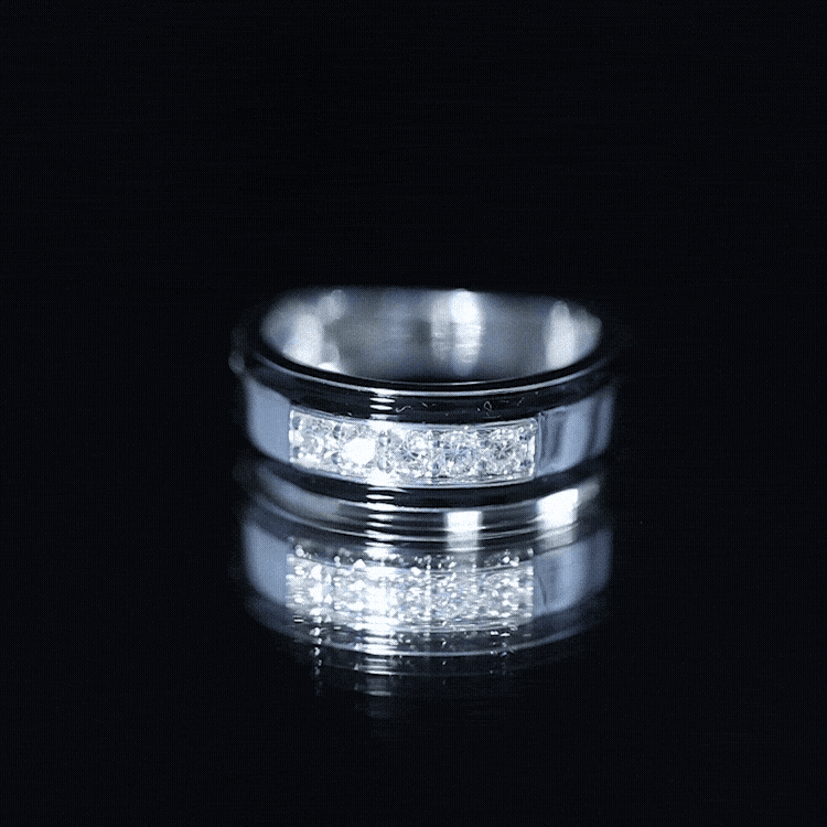 Certified Real Diamond Wedding Band with Black Enamel