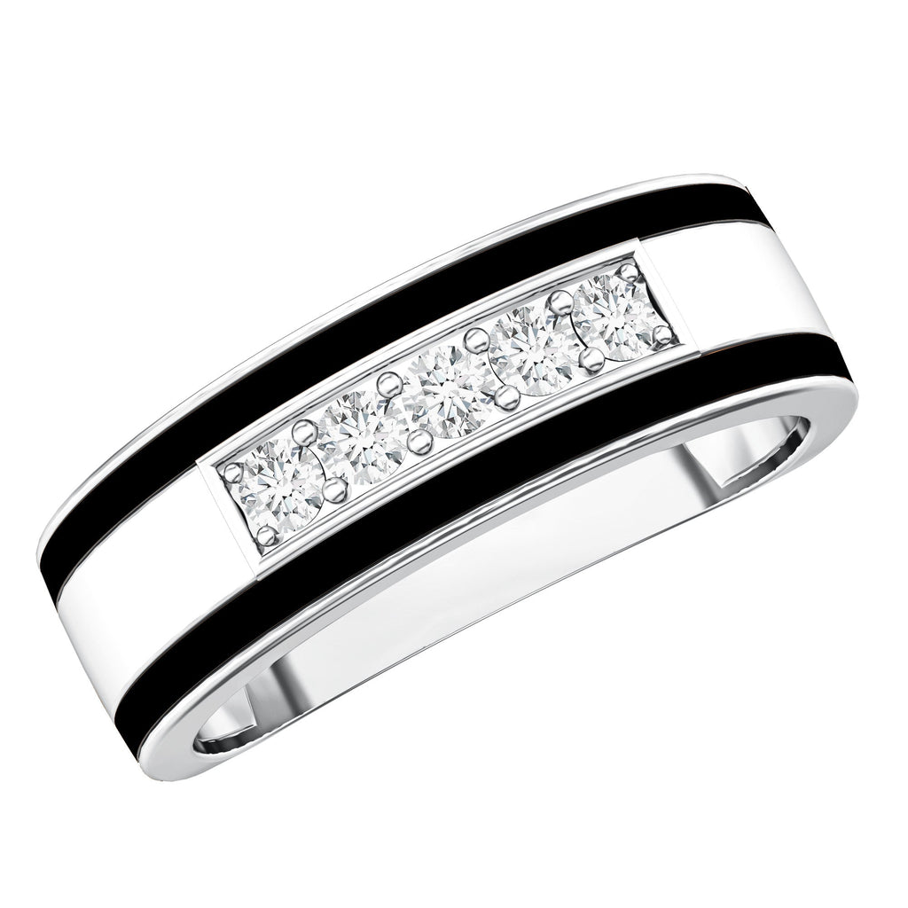 Certified Real Diamond Wedding Band with Black Enamel