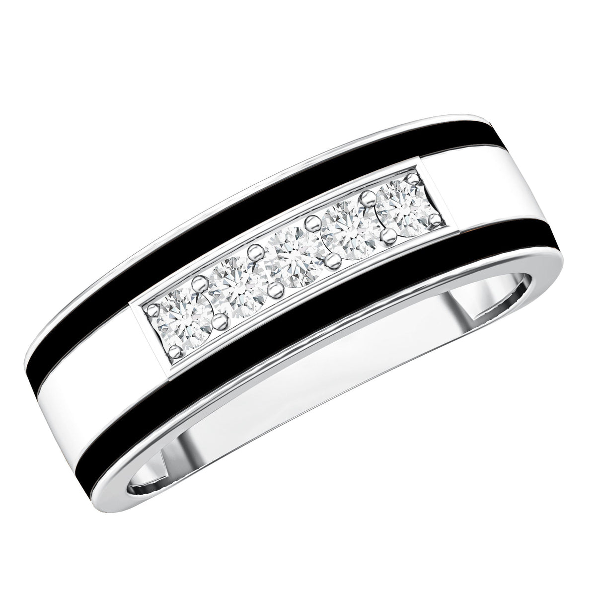 Certified Real Diamond Wedding Band with Black Enamel