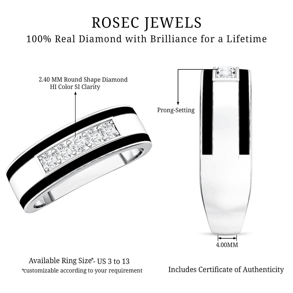 Certified Real Diamond Wedding Band with Black Enamel