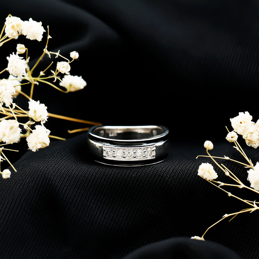 Certified Real Diamond Wedding Band with Black Enamel