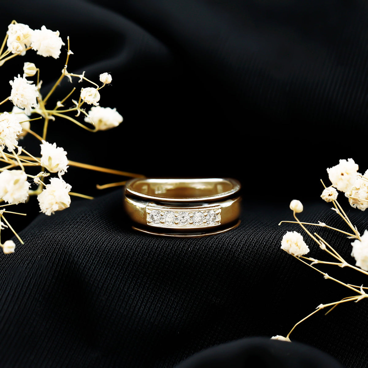 Certified Real Diamond Wedding Band with Black Enamel