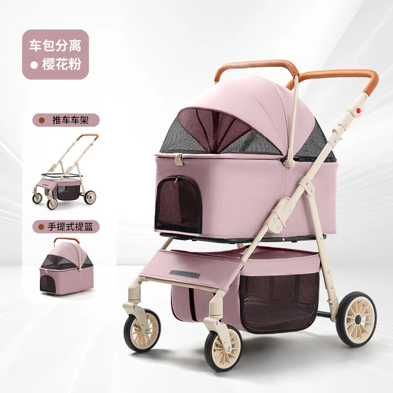 3-in-1 Pet Stroller for Cats & Dogs Detachable Carrier  Storage Basket One-Hand Fold & 4-Wheel Brakes  cat carrier dog carrier