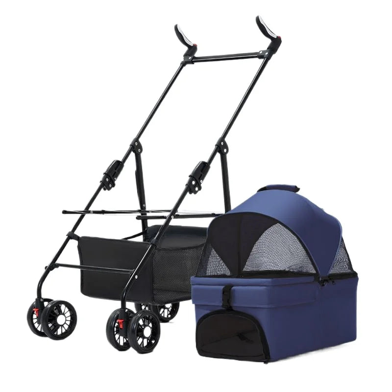 3 in 1 Dog Strollers 4 Wheels Folding Pet Stroller with Detachable Carrier  Breathable Visible Mesh Travel Carriers