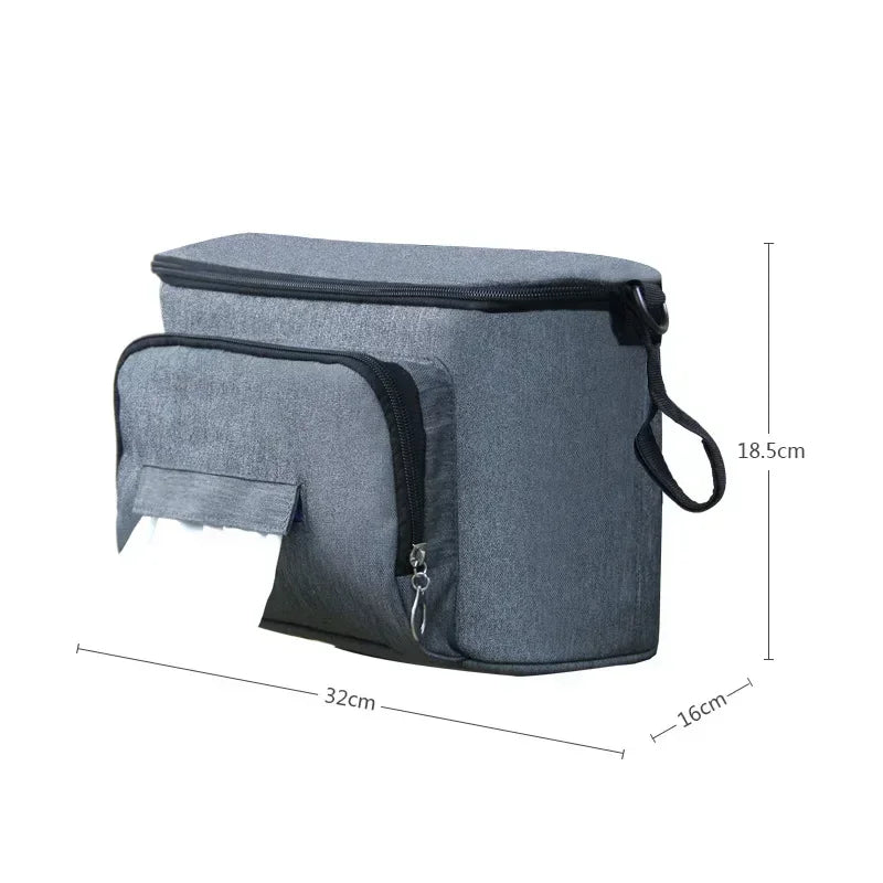 Black Stroller Organizer Bag Large Capacity Hanging Pram Diaper & Bottle Holder with Insulated Cup Holders
