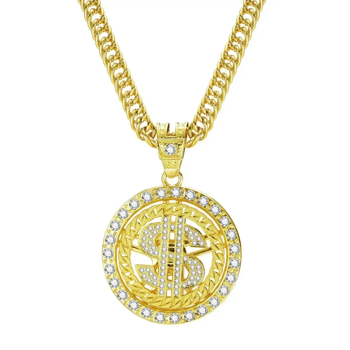 Men Gold Color Dollar Sign Necklaces with Cuban Chain,Hip Hop Money Dollar Pendant Collar, Music Festival Party Gifts Jewelry