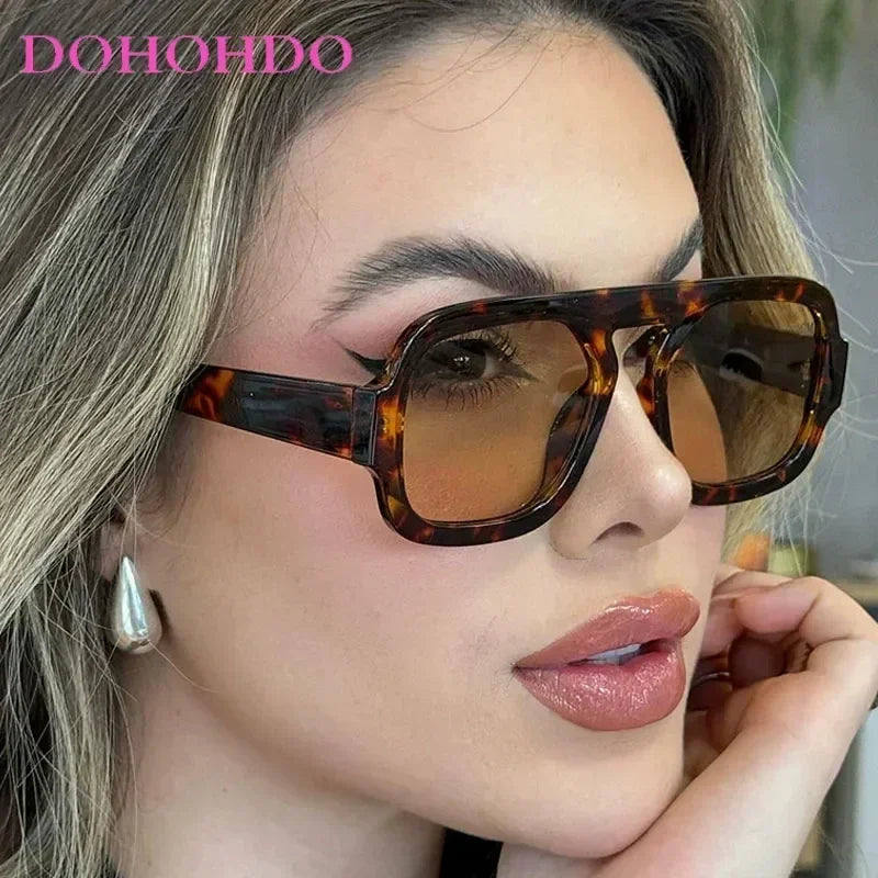 DOHOHDO 2025 Fashion Square Sunglasses Women New Retro Black Brown Thick Frame Pilot Sun Glasses Woman Chic Polygon Shades UV400