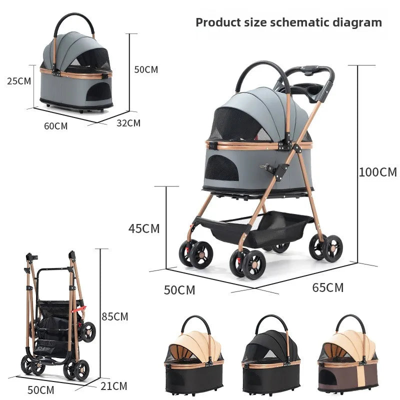 3 in 1 Folding Pet Stroller Detachable Carrier Easy Lock Canopy 30lbs for Medium Dogs Small Dogs Cats