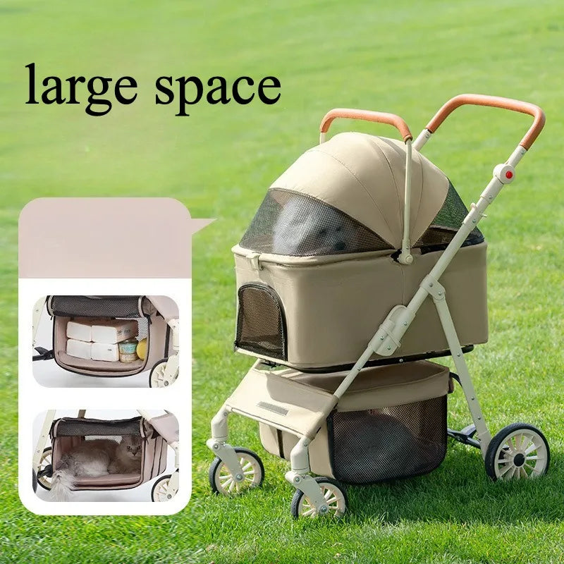 3-in-1 Pet Stroller for Cats & Dogs Detachable Carrier  Storage Basket One-Hand Fold & 4-Wheel Brakes  cat carrier dog carrier