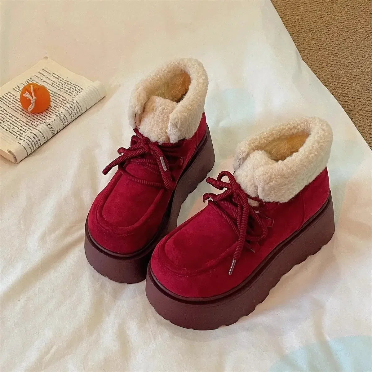 2026 New Winter Chunky Platform Women Fur Snow Boots Keep Warm Thick Sole Warm Cotton Short Booties Shoes Zapatos Mujer