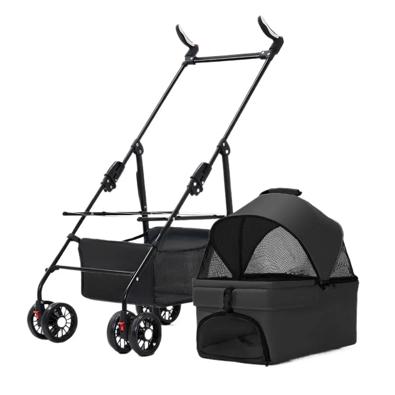 3 in 1 Dog Strollers 4 Wheels Folding Pet Stroller with Detachable Carrier  Breathable Visible Mesh Travel Carriers