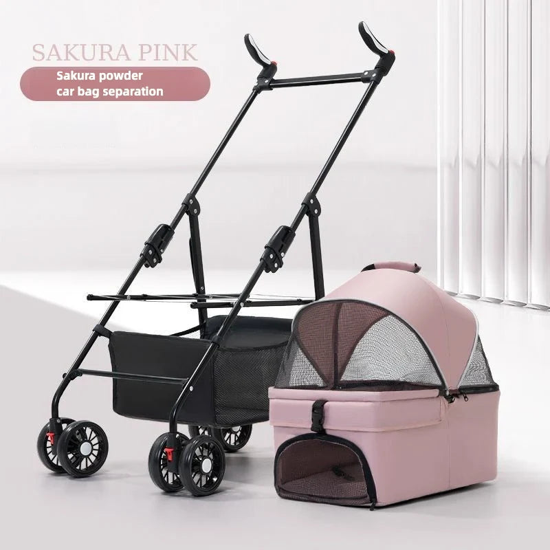 3 in 1 Dog Strollers 4 Wheels Folding Pet Stroller with Detachable Carrier  Breathable Visible Mesh Travel Carriers