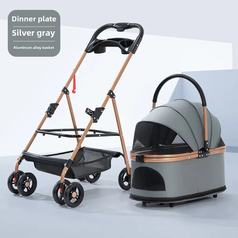 3 in 1 Folding Pet Stroller Detachable Carrier Easy Lock Canopy 30lbs for Medium Dogs Small Dogs Cats