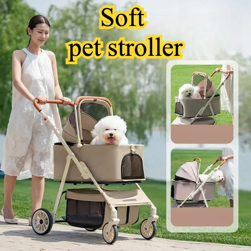 3-in-1 Pet Stroller for Cats & Dogs Detachable Carrier  Storage Basket One-Hand Fold & 4-Wheel Brakes  cat carrier dog carrier