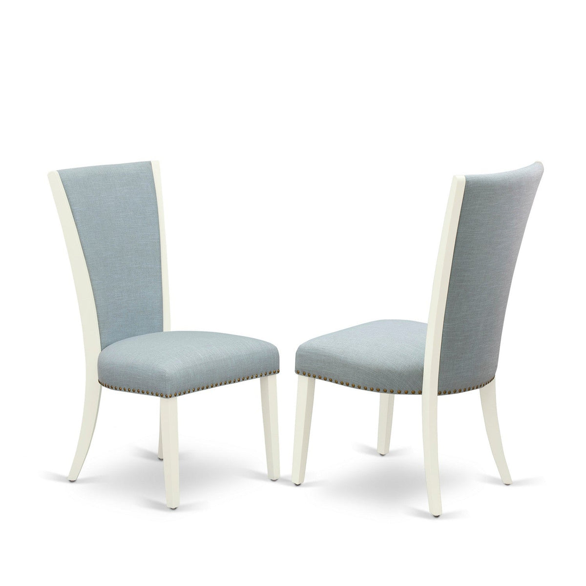EAST WEST FURNITURE - ANVE5-LWH-15 - 5 Piece Dining Room Set - 4 Baby Blue Linen Fabric Kitchen Chairs with High Back and 1 Modern Dining Room Table - linen white Finish