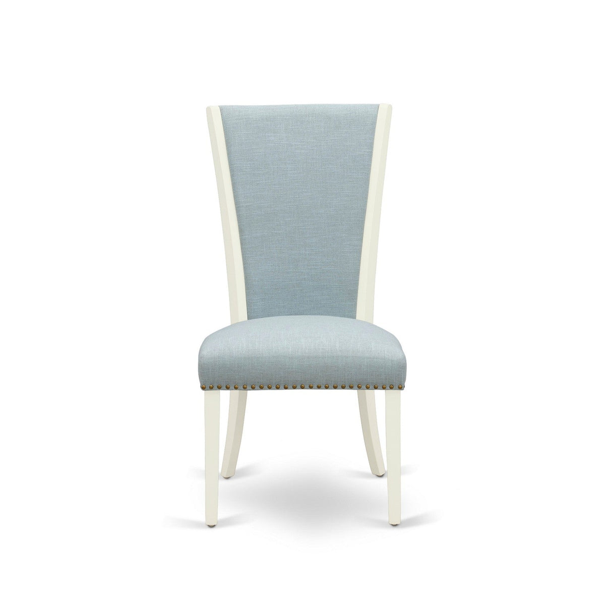 EAST WEST FURNITURE - AVVE7-LWH-15 - 7 Piece Dining Room Table Set - 6 Baby Blue Linen Fabric Dining Room Chairs with High Back and 1 Oval Dining Table - Removable leaf - linen white Finish
