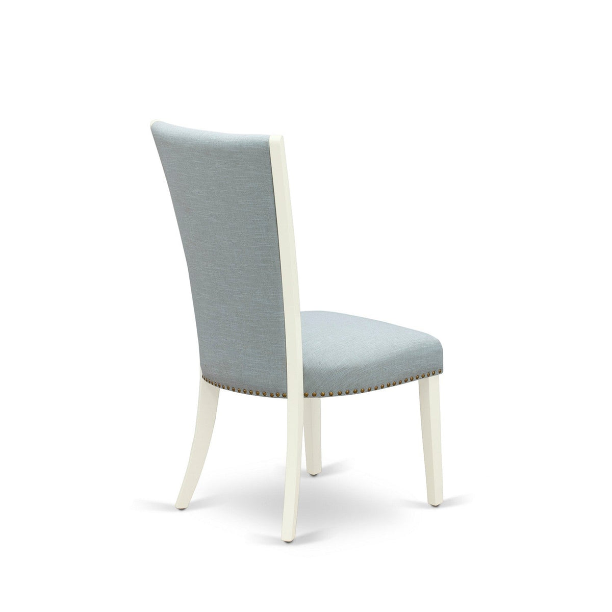 EAST WEST FURNITURE - AVVE7-LWH-15 - 7 Piece Dining Room Table Set - 6 Baby Blue Linen Fabric Dining Room Chairs with High Back and 1 Oval Dining Table - Removable leaf - linen white Finish