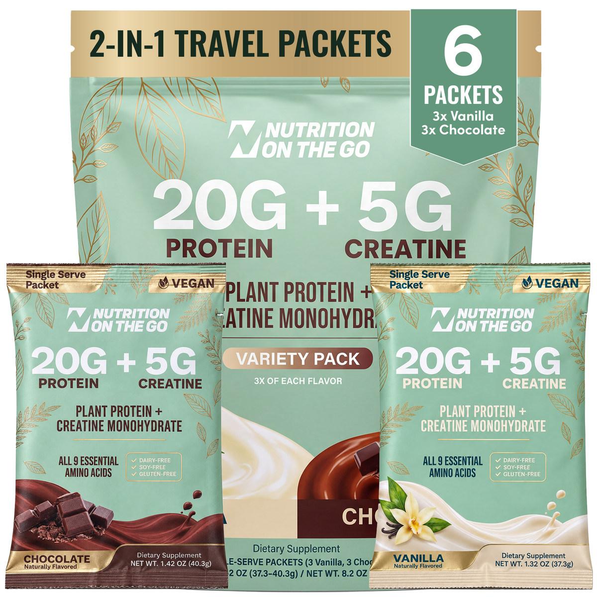 2-in-1 Vegan Protein + Creatine Travel Packets