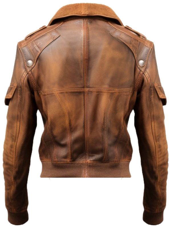 Women's Distressed Brown Leather Utility Jacket