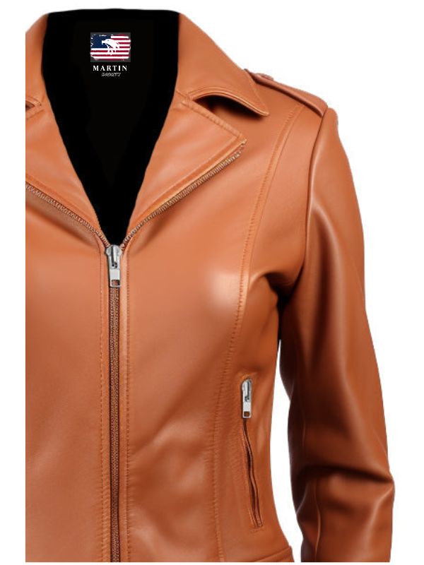 Women's Tan Leather Biker Jacket