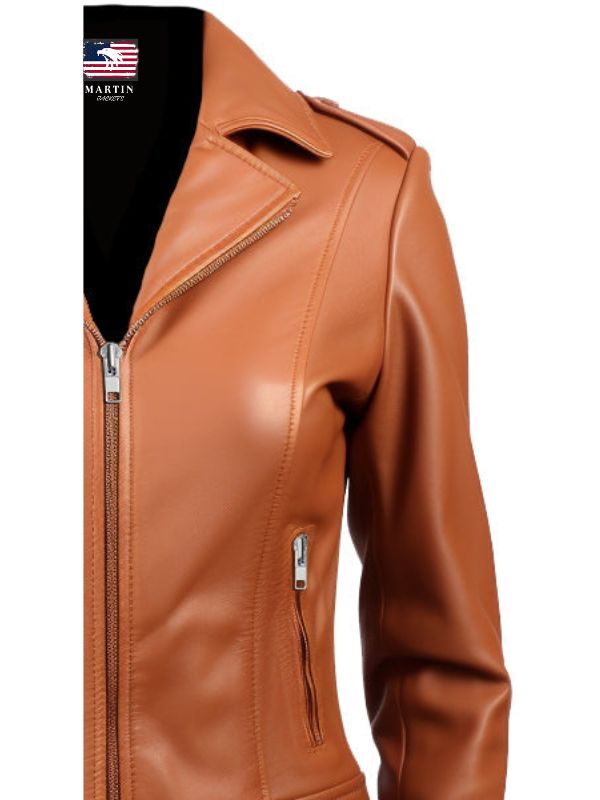 Women's Tan Leather Biker Jacket