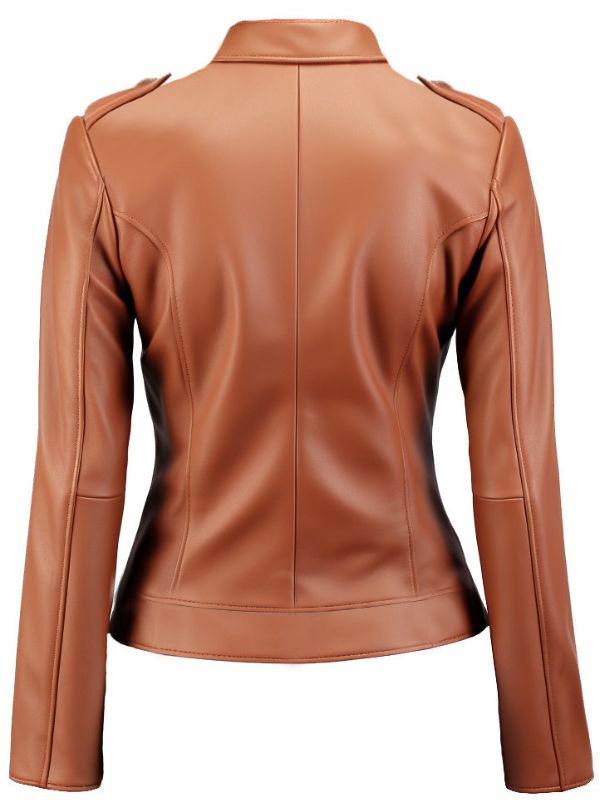 Women's Tan Leather Biker Jacket