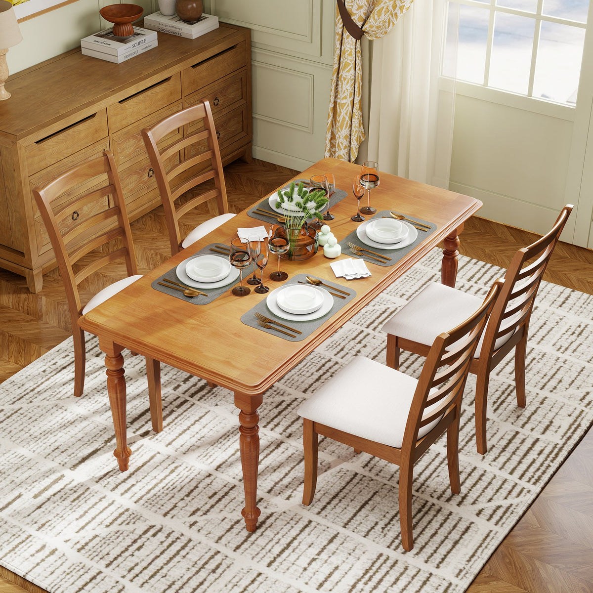Wooden Dining Chair Set of 2 Modern Upholstered Kitchen Chair-Beige