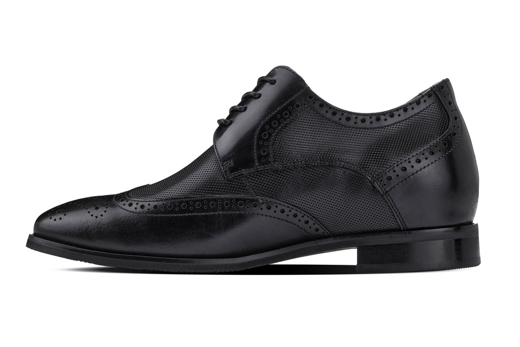 CALTO - Y10655 - 2.8 Inches Taller (Black) - Wingtip Oxford Dress Shoe