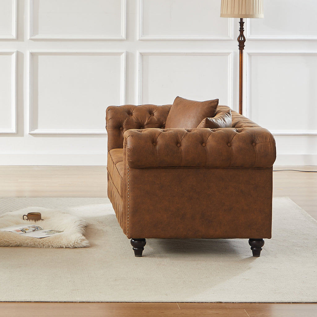 Contemporary Design Chesterfield Sofa with Tech Fabric Upholstery - Neutral