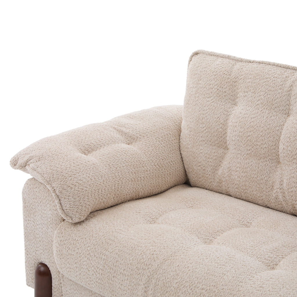 Modern Boucle Upholstered 3 Seater Sofa with Solid Wood Legs - Beige or Navy Blue