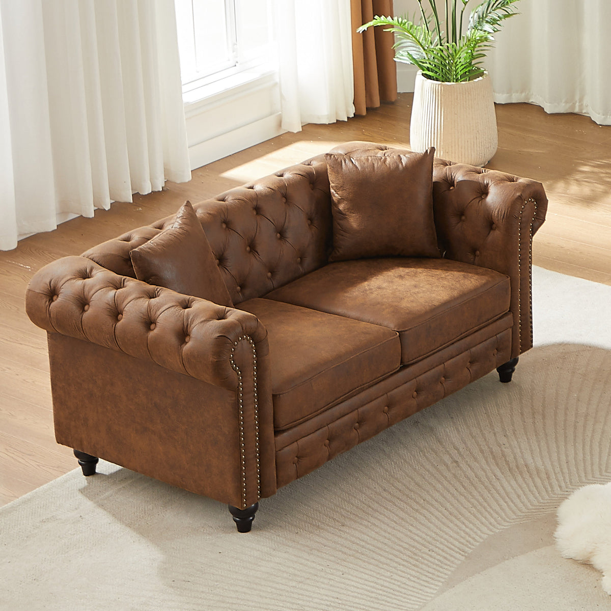 Contemporary Design Chesterfield Sofa with Tech Fabric Upholstery - Neutral