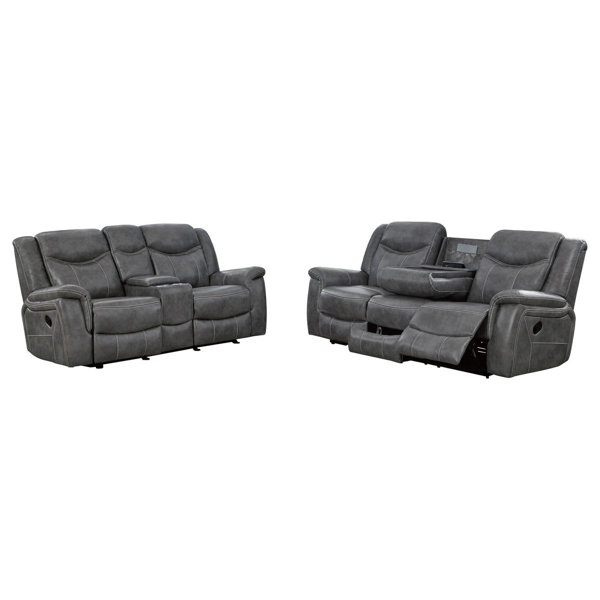 Conrad 2-piece Upholstered Padded Arm Motion Sofa Set Grey