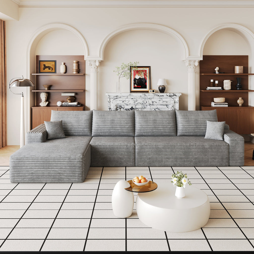 135" Cloud Sectional Couch with L-Shape Chaise in Plush Corduroy