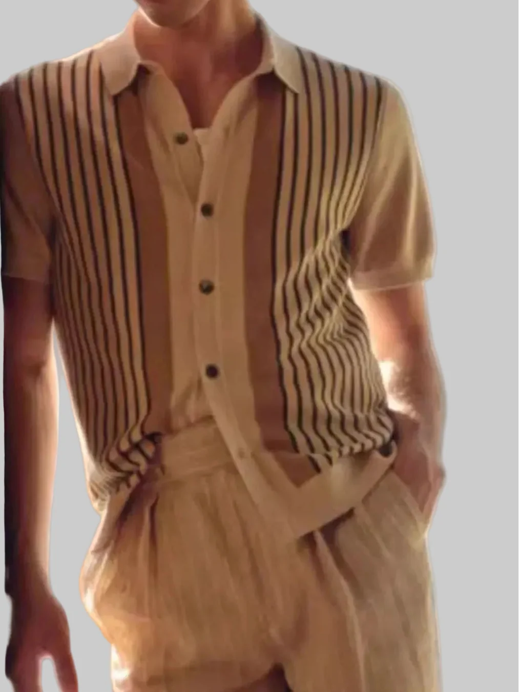 Men's Full Size Striped Button-Up Short Sleeve Shirt