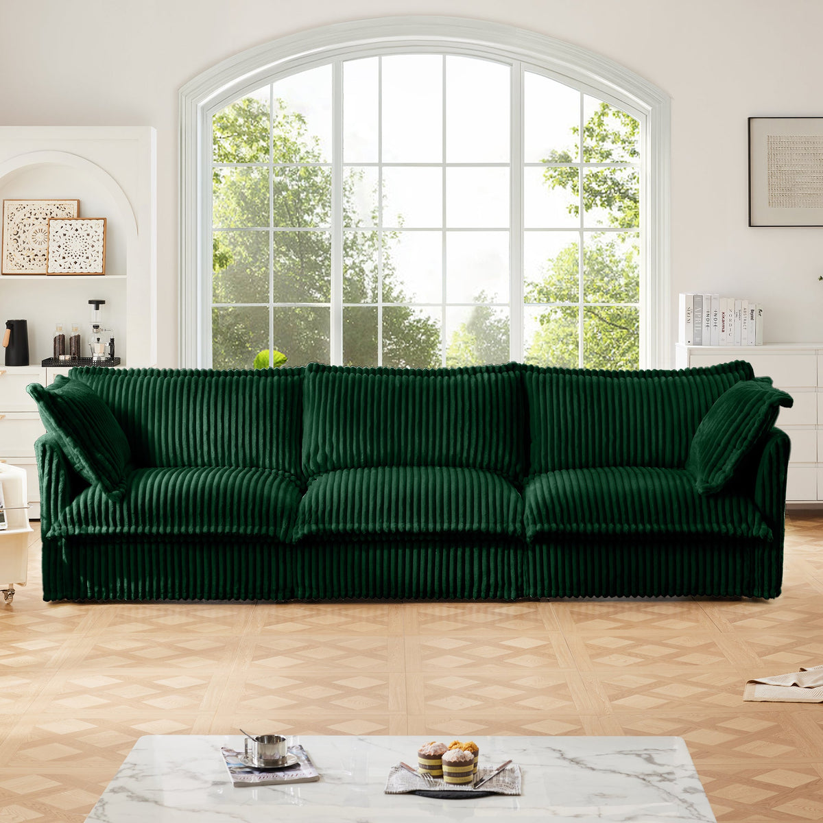 Slipcovered Modern 3 Seater Sofa with Removable Covers - Green or Cream