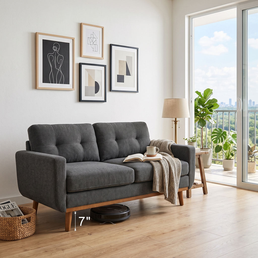 65-Inch Modern Minimalist Two-Seater Sofa with Wood Frame - Neutral