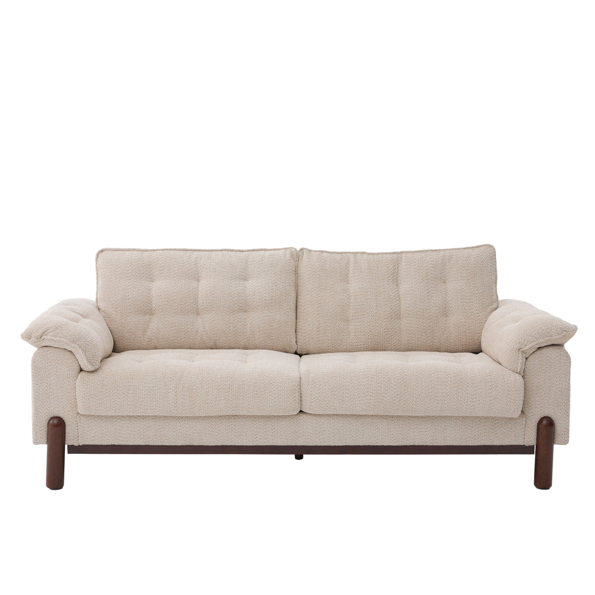 Modern Boucle Upholstered 3 Seater Sofa with Solid Wood Legs - Beige or Navy Blue