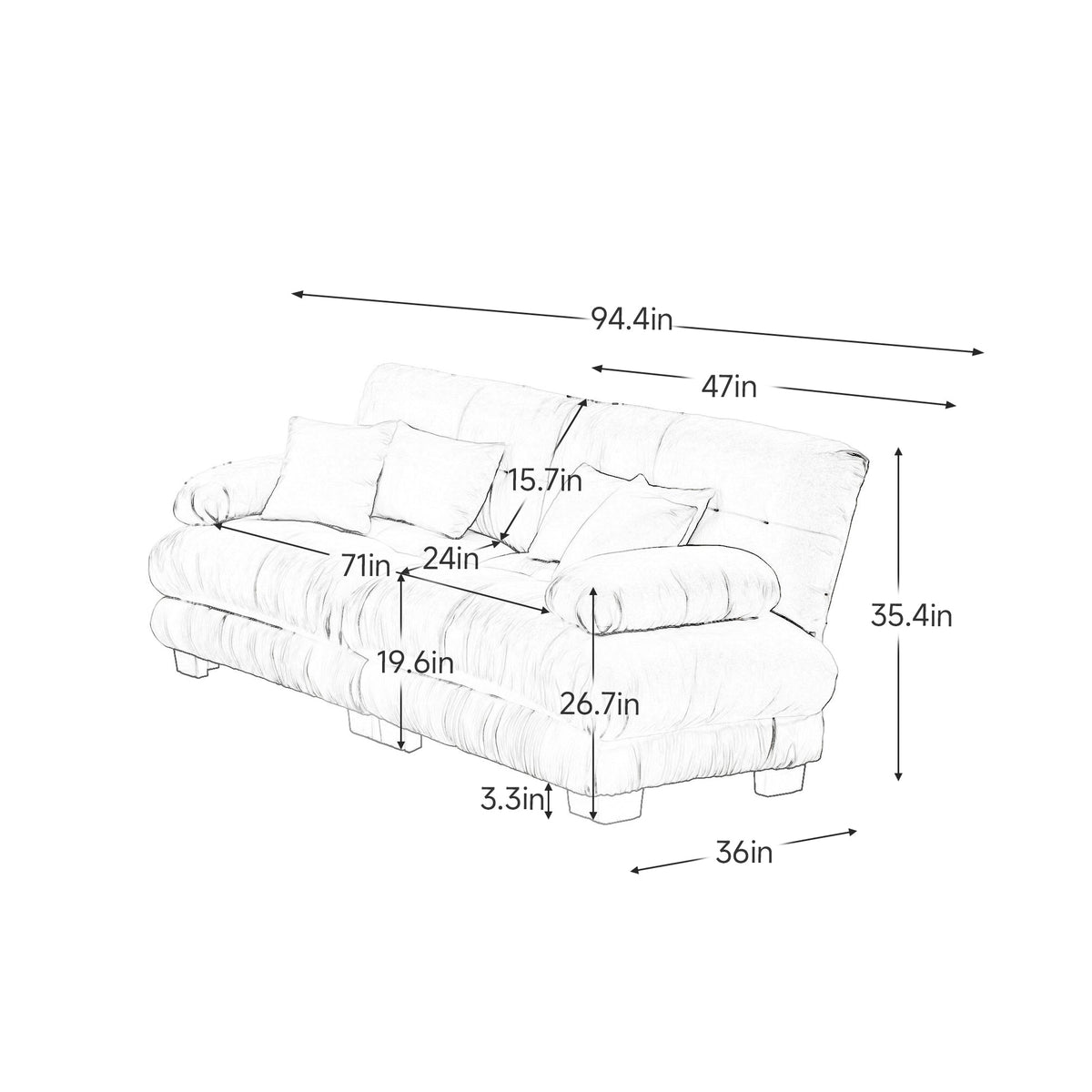 Cloud Couch 2 Seater Sofa, Chenille 2 - Seat sofa with 2 Lumbar pillows and 2 throw pillows, Chenille Green