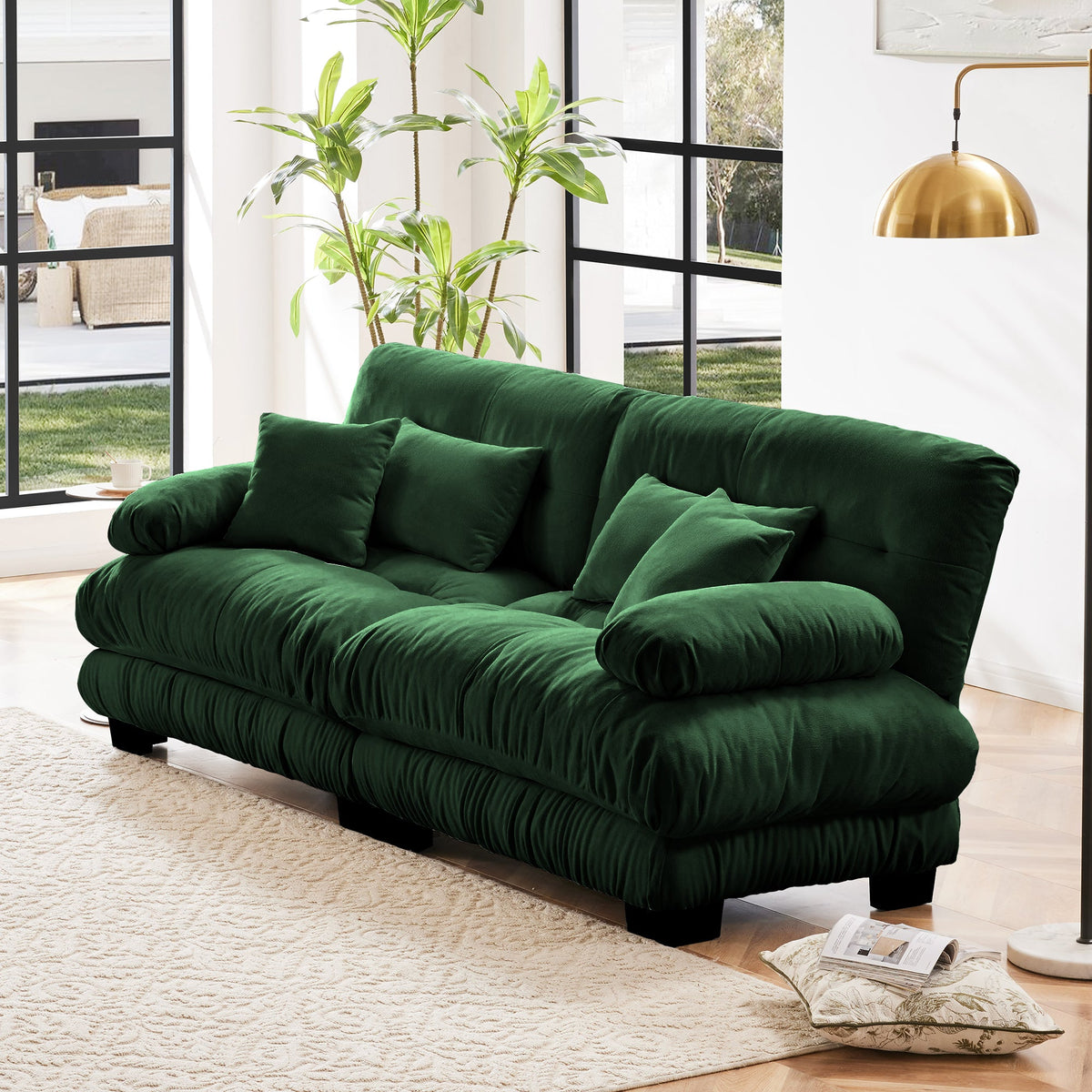 Cloud Couch 2 Seater Sofa, Chenille 2 - Seat sofa with 2 Lumbar pillows and 2 throw pillows, Chenille Green