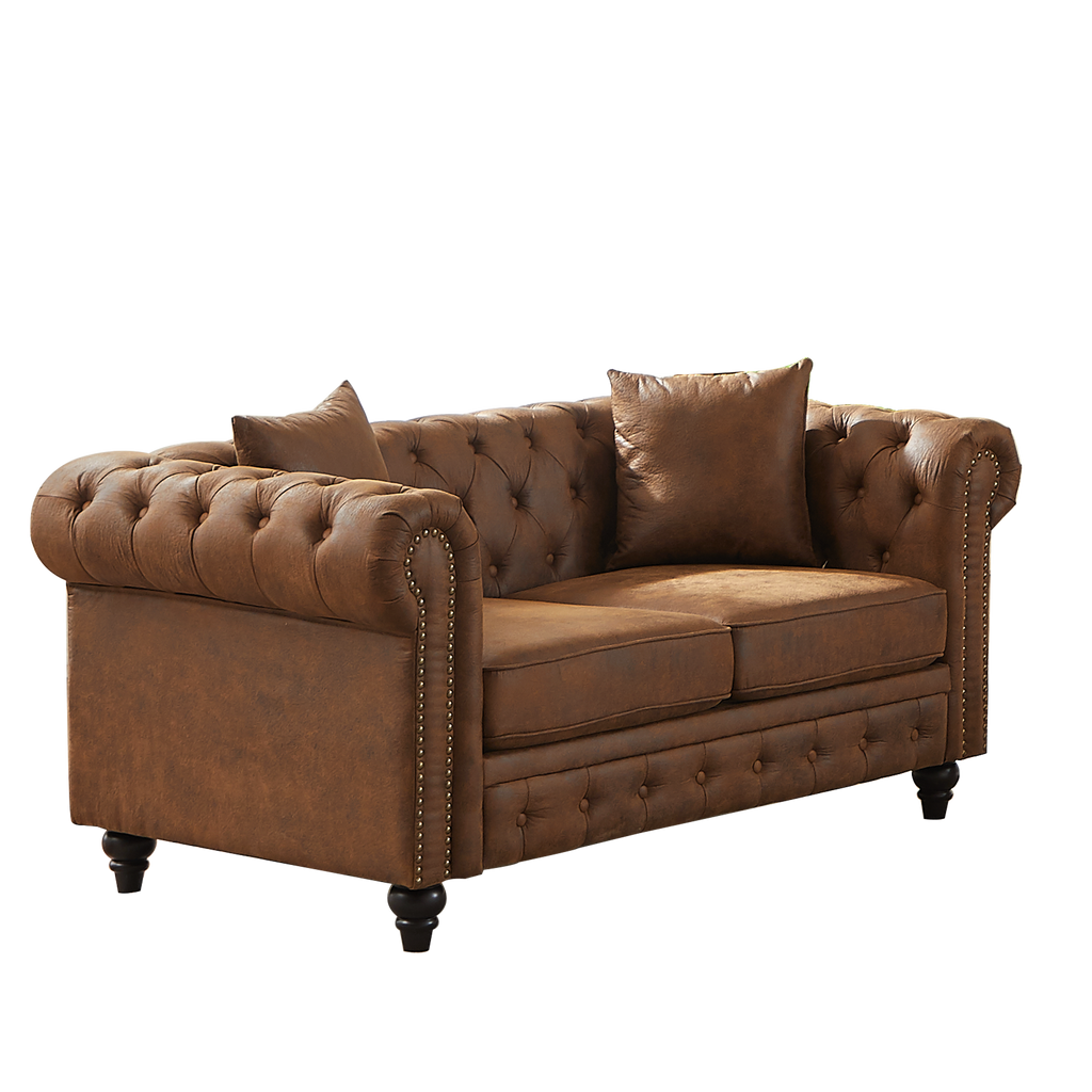 Contemporary Design Chesterfield Sofa with Tech Fabric Upholstery - Neutral