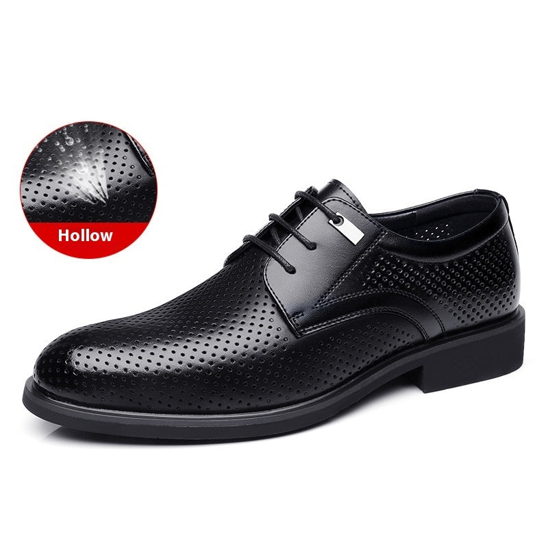Business Formal Wear Breathable Hollow Men's Cowhide Height Increasing Shoes