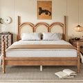 Queen Size Platform Bed with Arched Woven Headboard, Four Poster Stylish Wooden Bed Frame, Elegant Curved Headboard Bed Frame For Bedroom,Natural