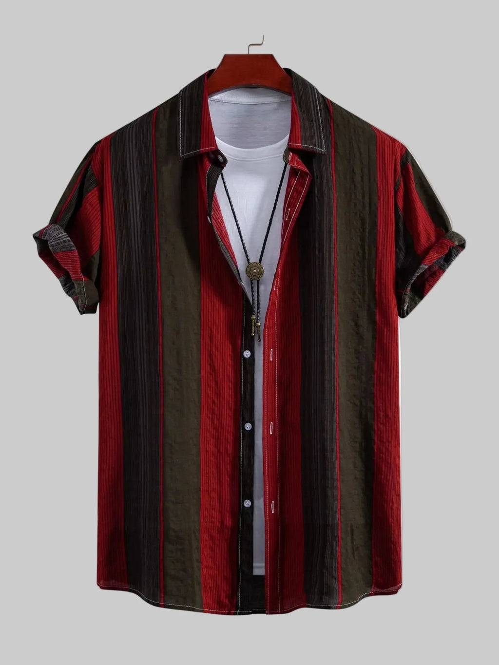 Men's Burgundy Button Up Short Sleeve Shirt