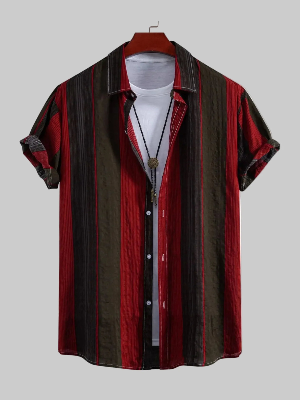 Men's Burgundy Button Up Short Sleeve Shirt