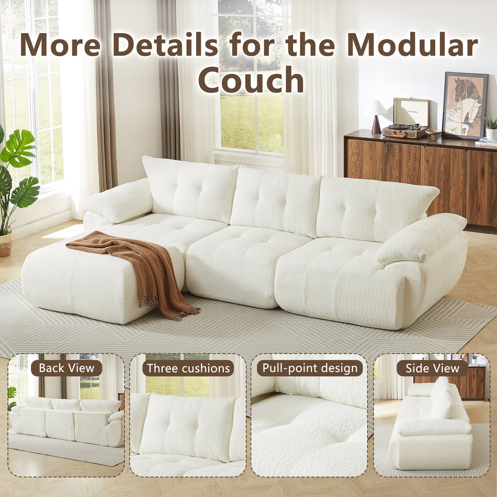 115'' Large Modern 3-Seater Sofa with Curved Horn Backrest - Beige, Green, or Black