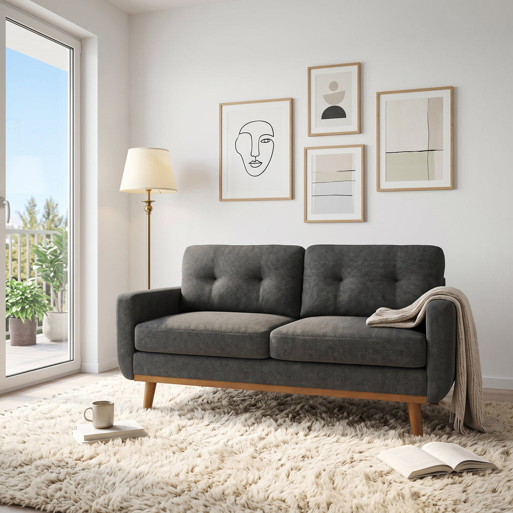 65-Inch Modern Minimalist Two-Seater Sofa with Wood Frame - Neutral