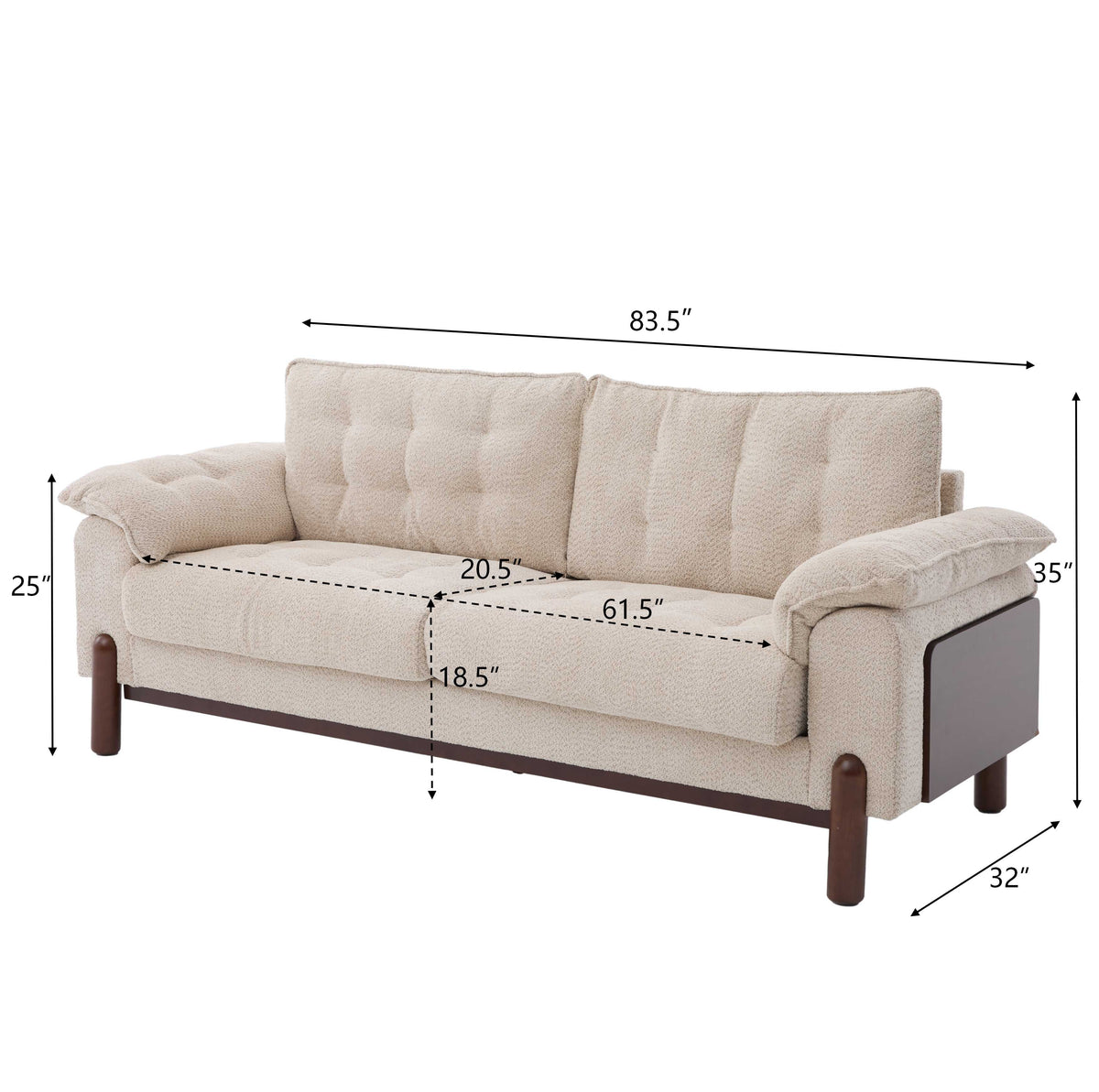 Modern Boucle Upholstered 3 Seater Sofa with Solid Wood Legs - Beige or Navy Blue
