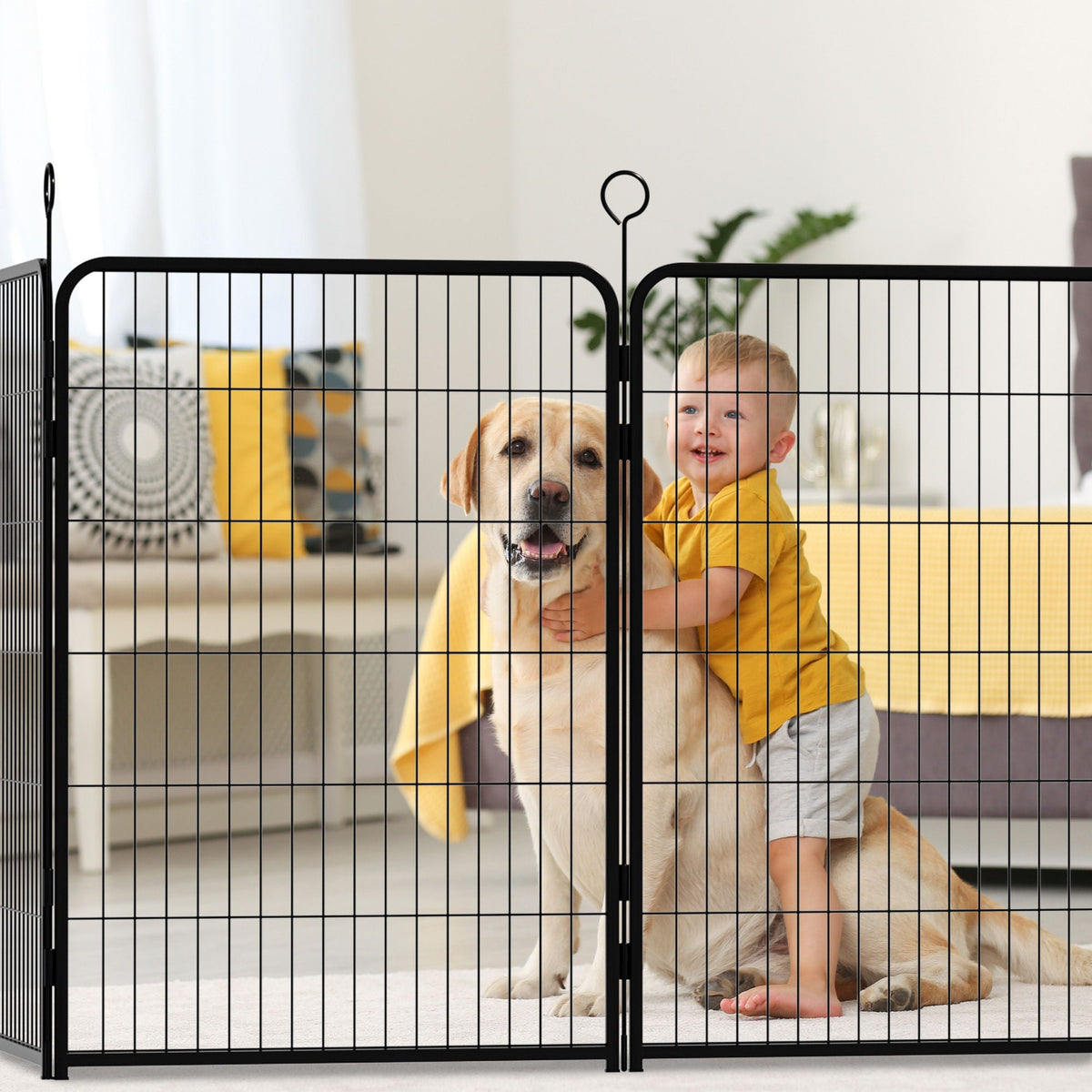 Dog Playpen, 16 Panels Pet Exercise Pen with Anti-Skid Base - Black
