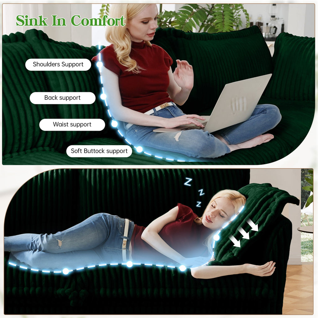 Slipcovered Modern 3 Seater Sofa with Removable Covers - Green or Cream